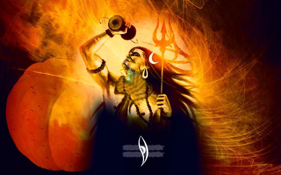 Mahakal Status In Hindi Lord Shiva with Trishul and Damru, spiritual image for Mahakal status in Hindi.