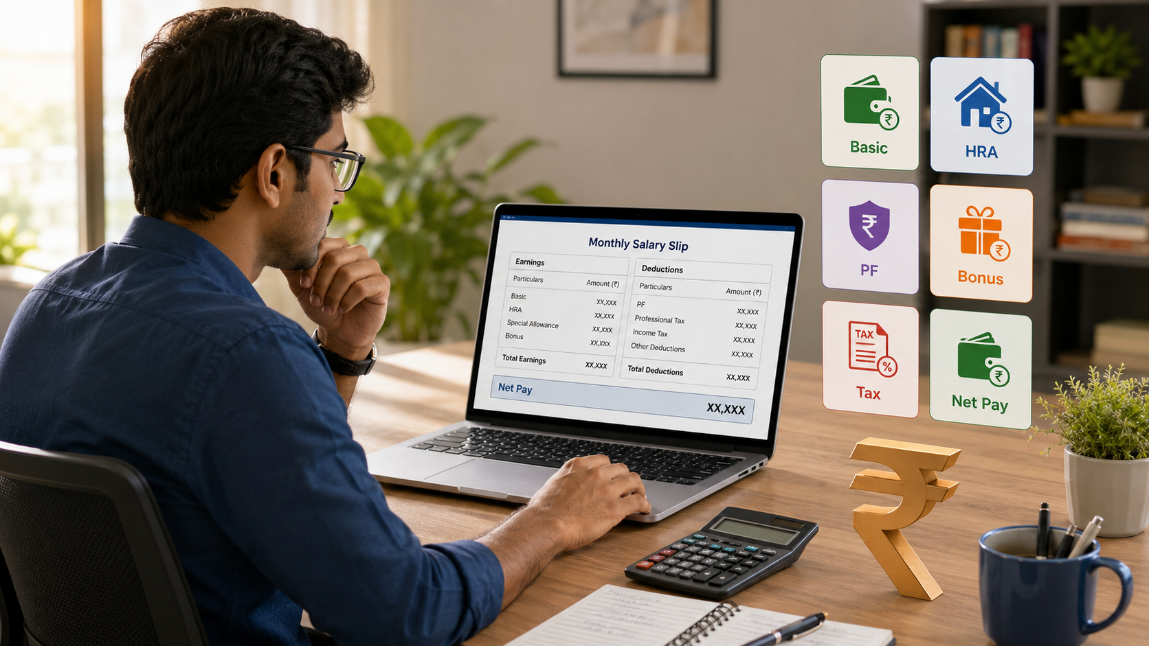 salary slip components explained india basic hra pf tax net pay